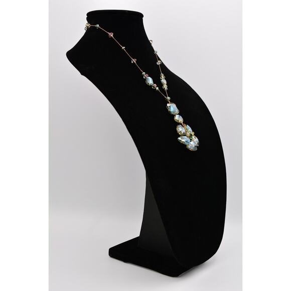 Vintage Crystal Collar Necklace Blue Faceted Wire Handcrafted Beaded Shiny Bin2C - Picture 4 of 12